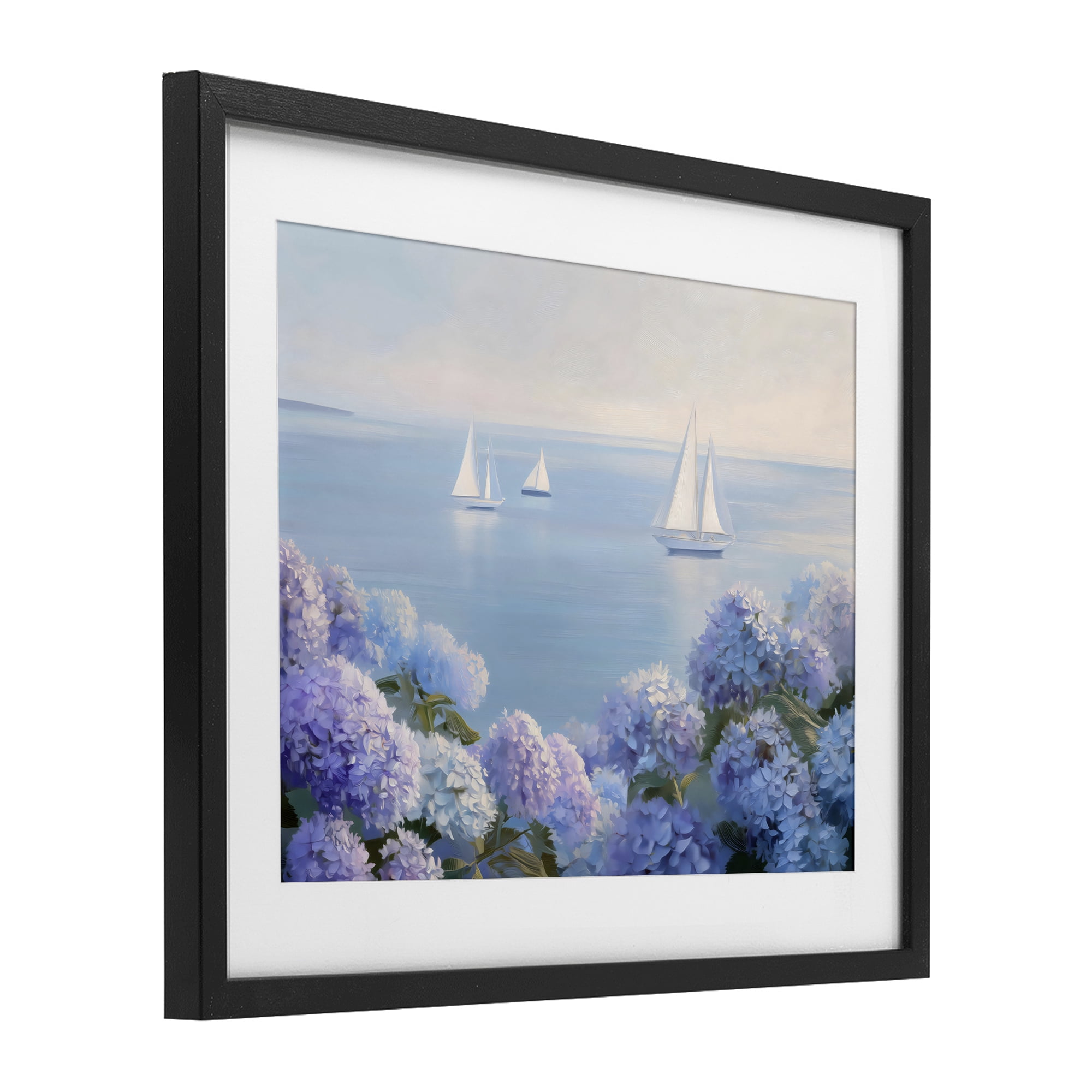 Stupell Industries Sailboats & Hydrangeas at Sea Black Framed Print Under Glass, design by LSR Design Studio