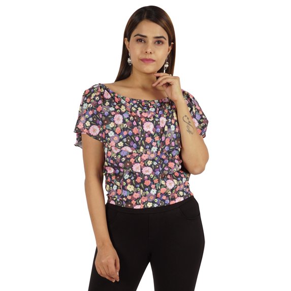 Moomaya Womens Printed Tops For Women Short Sleeve Flared Top Blouse