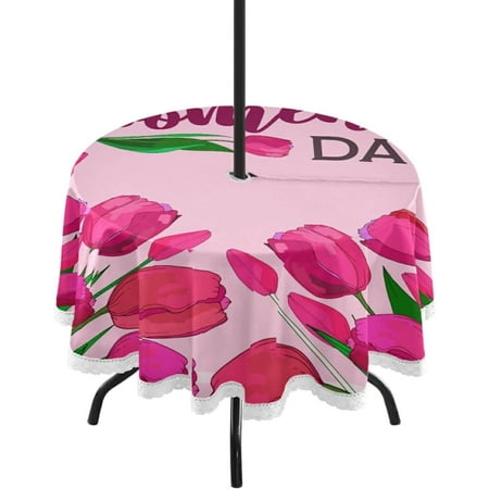

Hyjoy Mother s Day Round Tablecloth 60In Beautiful Tulip Flower Waterproof Table Cover with Umbrella Hole and Zipper Party Patio Table Covers for Indoor & Outdoor Backyard /BBQ/Picnic