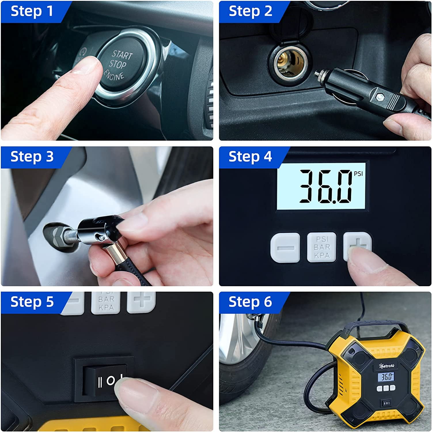 Car Air Compressor, Tire Inflator 160 PSI, Air Tire Pump for Car Tires Yellow
