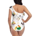 thumbnail image 5 of Sikiie Funny Chicken Print Women One Piece Swimsuits Tummy Control One Shoulder Bathing Suits Ruffle Swimwear, From S to XXL-X-Large, 5 of 6
