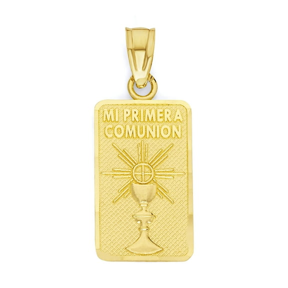 10k Real Solid Gold Mi Primera Comunion Pendant, My First Comunion Jewelry, Catholic Gifts for Her