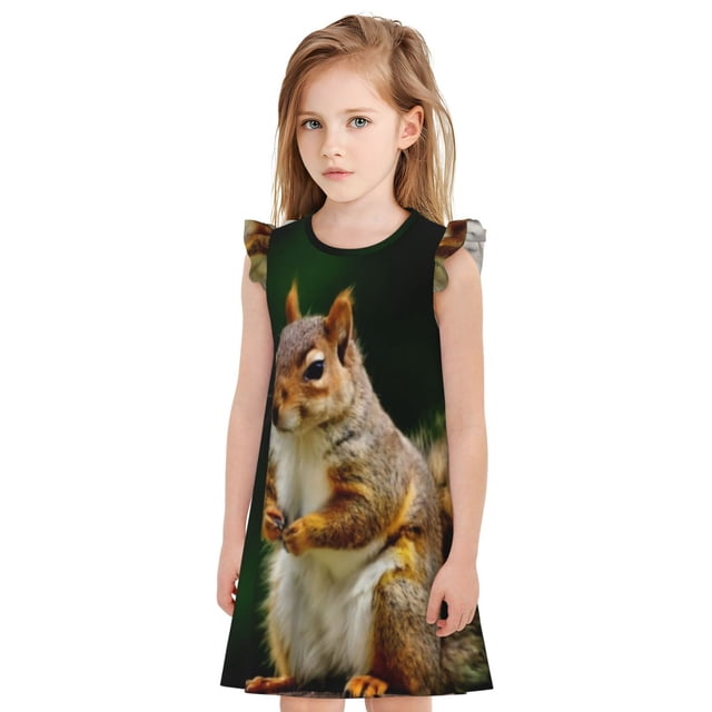 Balery Squirrels Eating Peanuts On The Tree Camisón de princesa para niñas, pijama de algodón con mangas abullonadas, suave y bonito.-X-Large