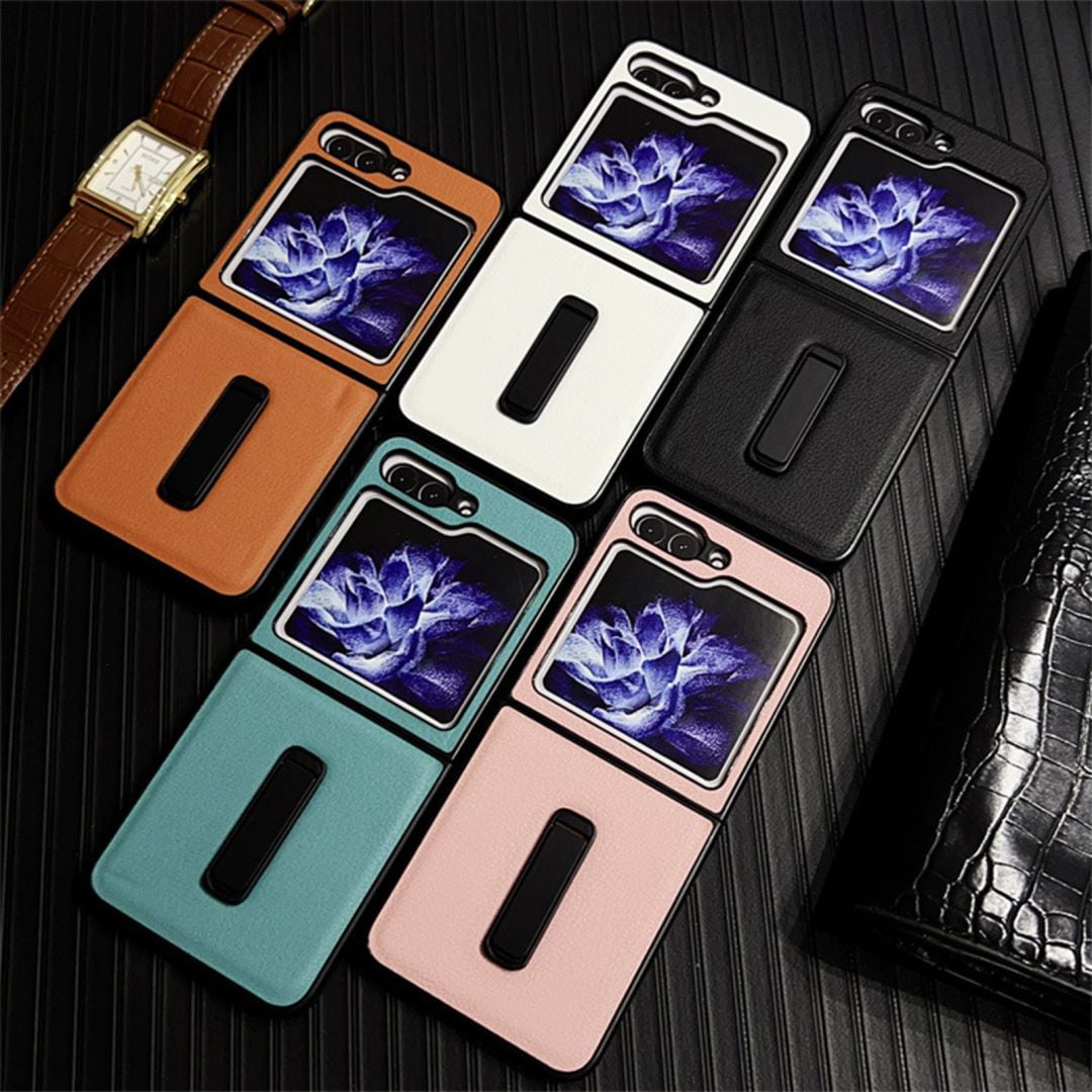 For Samsung Galaxy Z Flip5 4 5G Solid Plaid Luxury Shockproof Leather Case  Cover