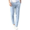 thumbnail image 2 of Wyongtao Mens Cotton Linen Drawstring Pants Elastic Waist Casual Jogger Yoga Pants with Pocket,Light Blue M, 2 of 5