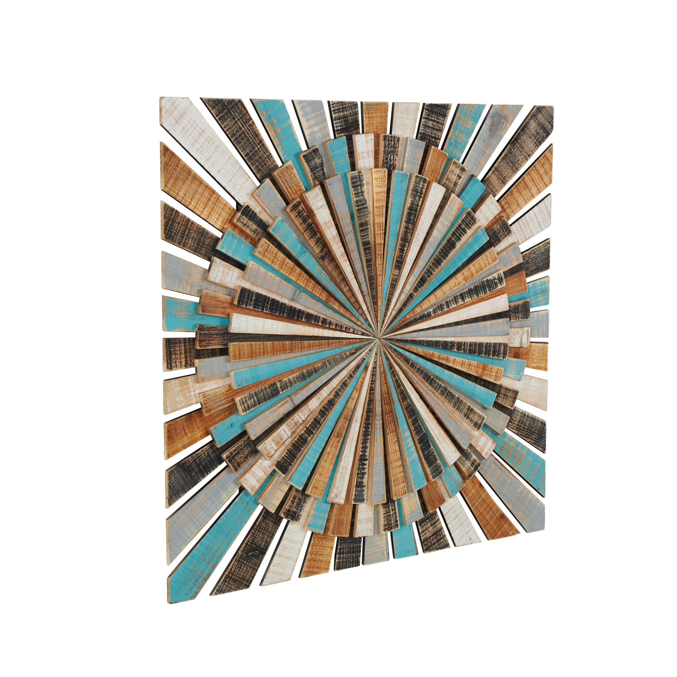 DecMode Multi Colored Wood Handmade Carved Starburst Wall Decor