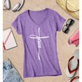 thumbnail image 3 of S4E Women's Jesus Cross Religious Slim Fit V-Neck T-Shirt X-Small Heather Purple, 3 of 4
