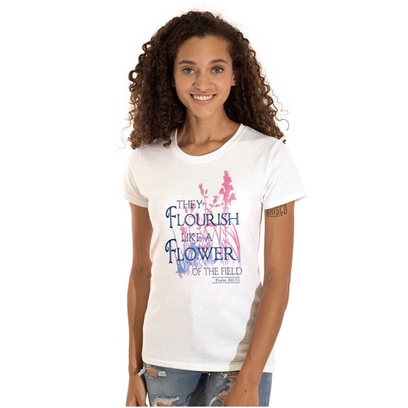 Flourish Flowers Jesus Christian God Womens Slim Fit Graphic Tee Brisco Brands S
