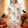 thumbnail image 2 of SJLDQY Girls' Halloween Pajama Sets Ghost Pumpkin Print Short Sleeve Shirts and Shorts 2 Piece Pj Sets Casual Sleepwear Button Down Loungewear Sets, 2 of 5