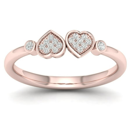 Chanel White Ring - 1/20Ct TDW Diamond 10K Rose GoldHeart Twins Ring
