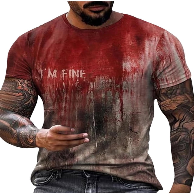 Camisetas de Manga Corta para Hombre, Impresión de la Carta Casual Blusa de Cuello Redondo, Camiseta de Poliéster Deportiva de Moda