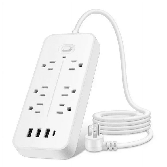 Janrevotw Surge Protector Power Strip, Cfwqh Extension Cord With 6 Outlets And 3 Usb & 1 Usb-C Ports, 4 Feet Power Cord (2000w/15a), 2700 J