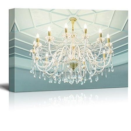 wall26 Canvas Wall Art - Crystal Clear Chandelier and The Light Blue Dome - Giclee Print Gallery Wrap Modern Home Decor Ready to Hang - 32x48 (Best Way To Hang Lights On Wall)