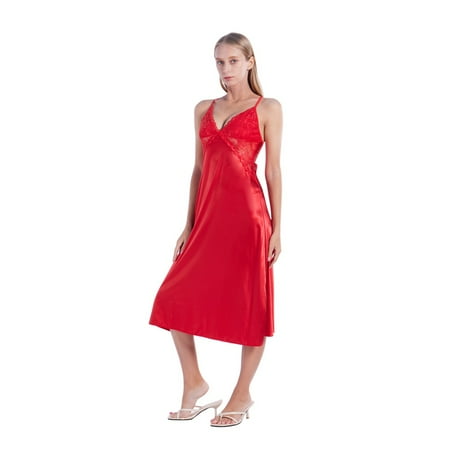 Xmarks Women s Sexy Lingerie Nightgown Lace Satin Chemise Silk Slip Sleepwear Bridal Babydoll Negligee Knee Length Nighties US 6-14