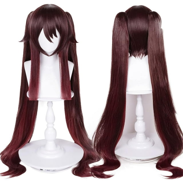 Peluca para disfraz de cosplay, mitad Hu Tao, color marrón, 110 cm, para mujer