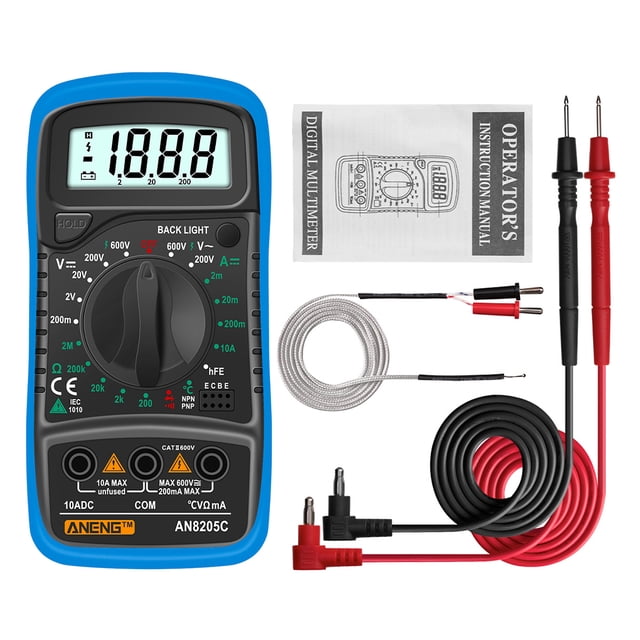 ANENG AN8205C multímetro pantalla digital retroiluminación AC/DC voltímetro portátil temperatura multímetro probador detector electrónico azul Inevent TO001266-04
