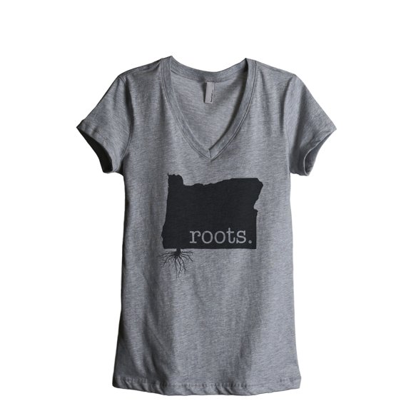 Thread Tank Home Roots State Oregon OR Women's Relaxed V-Neck T-Shirt Tee Heather Grey Small