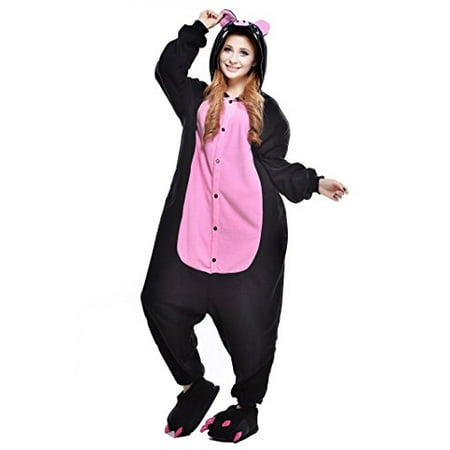 newcosplay unisex adult one- piece cosplay animal pajamas halloween costume (s, black