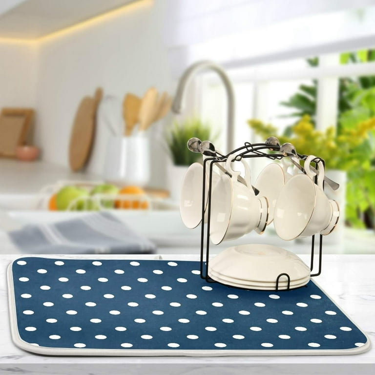 Dish Drying Mat White Polka Dots Navy Blue Microfiber Kitchen Dish Mat Super Absorbent Dish Drainer Mat Machine Washable Fast Drying Heat resistant Drying Mat for Kitchen Counter 16x18 Inch Walmart ...
