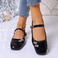 thumbnail image 4 of Gpaecead Women's Rhinestone Embellished Mary Jane Flats Square Toe Patent Leather Adjustable Buckle Dress Shoes For Wedding School Black, 4 of 8