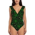 thumbnail image 2 of Yiaed Green Bright Web with Spiders Print Women's Ruffled One Piece Swimsuit V Neck Swimwear Slimming Monokini for Woman-Large, 2 of 8