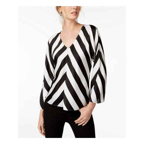 INC $70 Womens New 1131 Black Striped Wide Sleeve V Neck Casual Top M B B