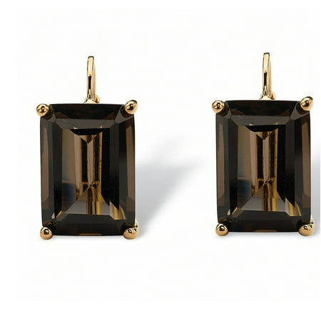 Pearl Smoky Quartz Earrings - 14.50 TCW Emerald-Cut Smoky Quartz 18k Gold-Plated Drop Earrings