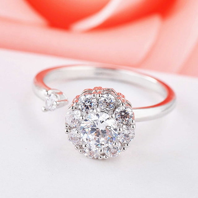 Fiudx Joyería Personalizada, Elegante Anillo de Metal con Diamantes, Impresionante Diseño de Circonitas Microincrustadas, Deslumbrante Acabado En Oro Rosa, Perfecto para Fiestas, Regalos de Uso Diari