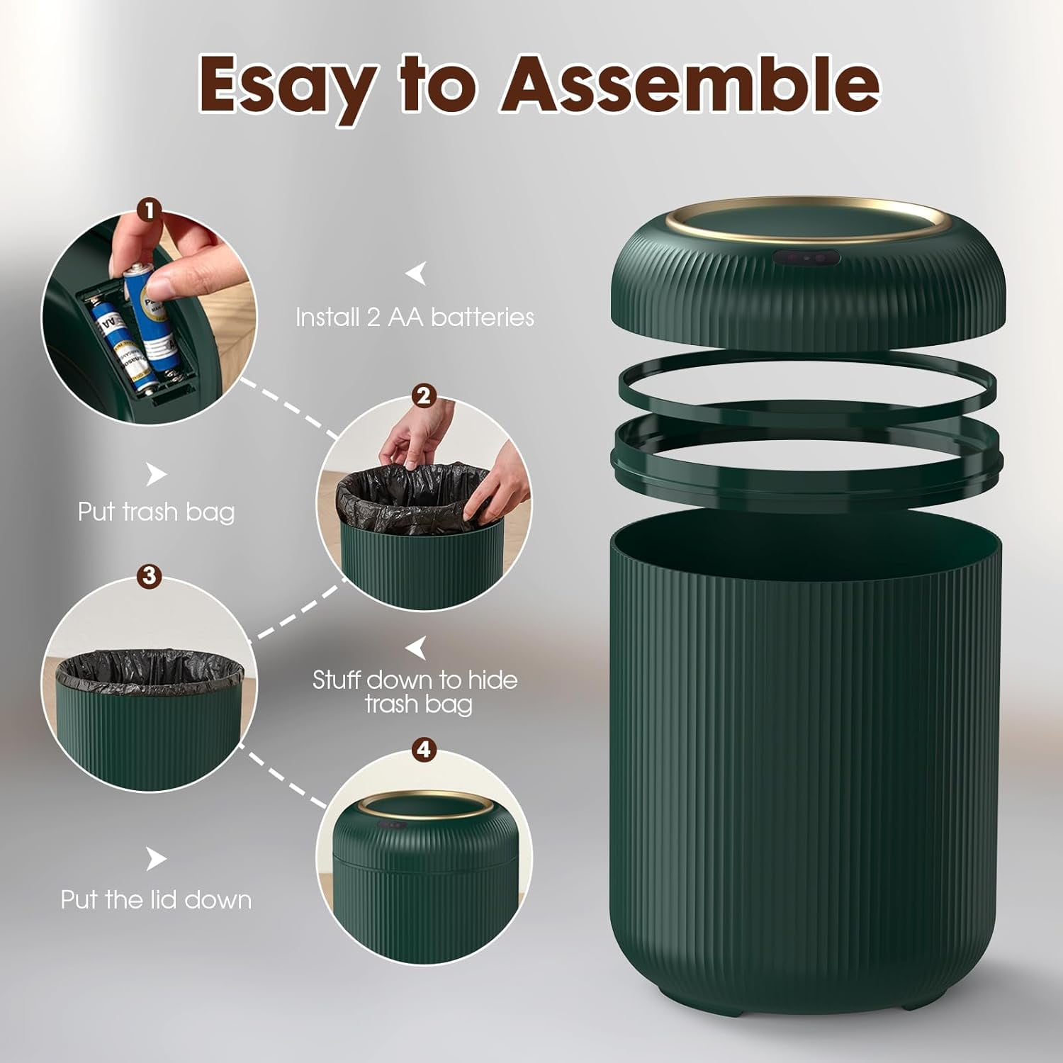 Automatic Motion Sensor Bathroom Trash Can with Lid, 3 Gallon Touchless Trash Bin, Smart Plastic Garbage Can Small Green Wastebasket for Toilet, Office, rv, Bedroom, Living Room