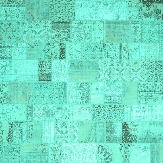 Ahgly Company Machine Washable Indoor Square Patchwork Turquoise Blue Transitional Area Rugs, 6' Square