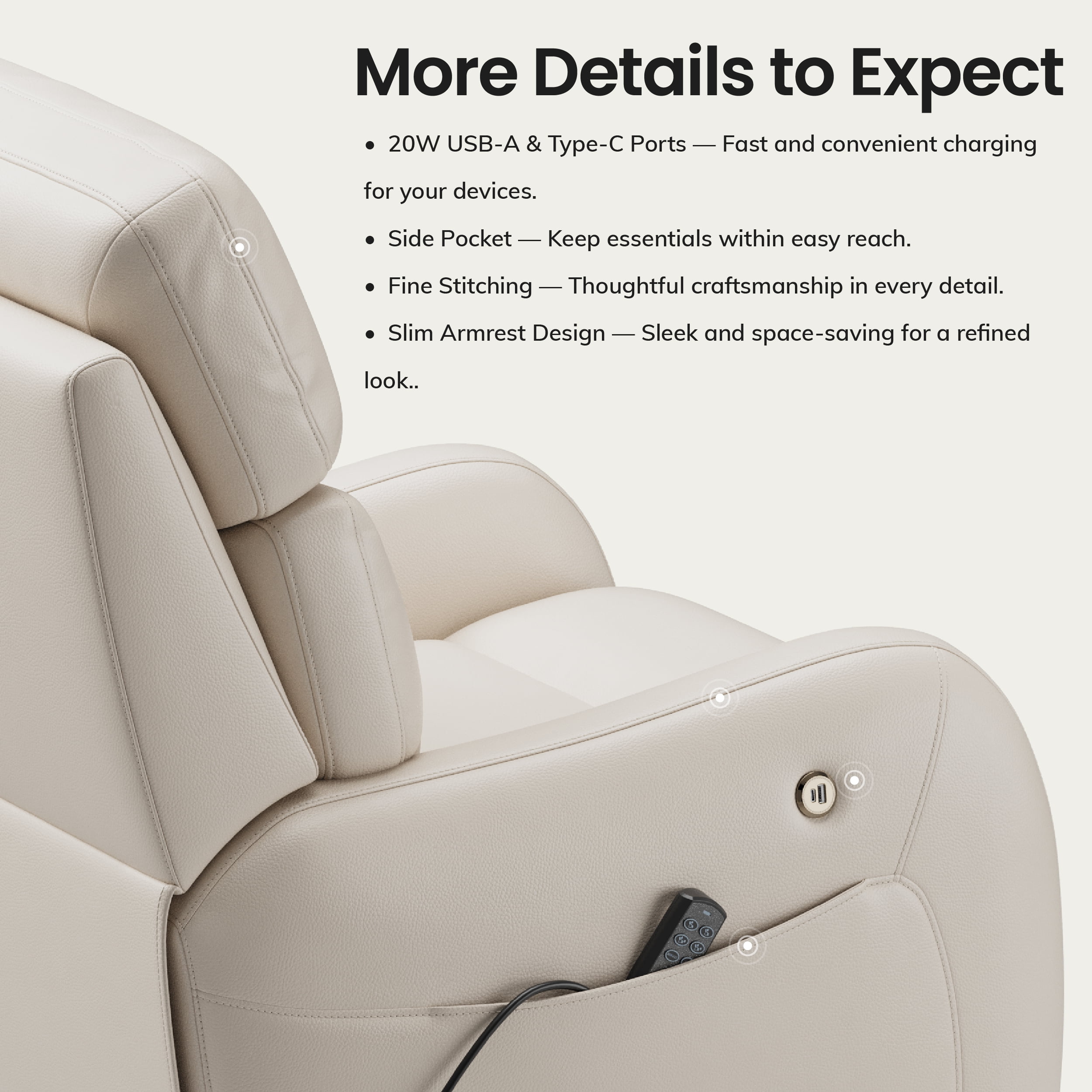 COLAMY Ascend Dual Motor Power Lift Recliner Chair with Massage and Heat for Elderly People, USB Charging Ports, Beige