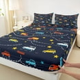 thumbnail image 3 of Feelyou Cartoon Car Bus Bed Sheets, Star Lines Stripes King Sheets, 4-Piece, 3 of 7