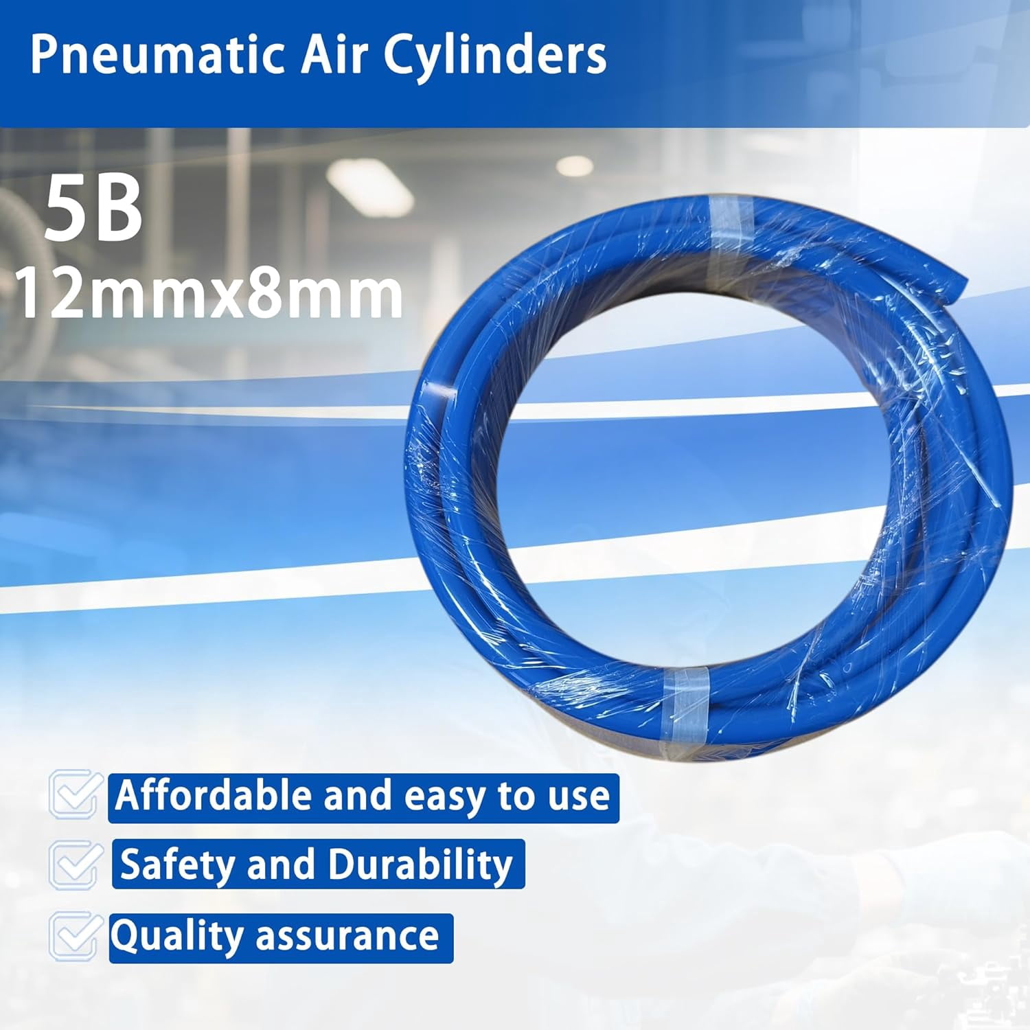 PNEUMATIC Blue 12mm OD 8mm ID Polyurethane PU Air Hose Pipe Tube 5 Meter 16.4 ft for Air Line or Fluid Transfer Blue