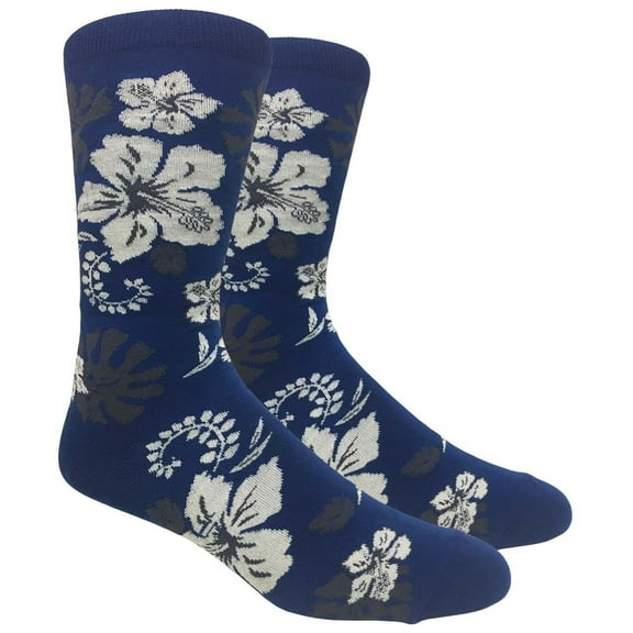 Urban-Peacock Men's Novelty Fun Socks - Hawaiian Flower - Navy