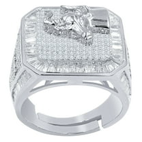 14K White Gold Finish Taurus Bull Zodiac Sign Astrology Horoscope Band Baguette & Round Cut Simulated Diamond Mens Ring