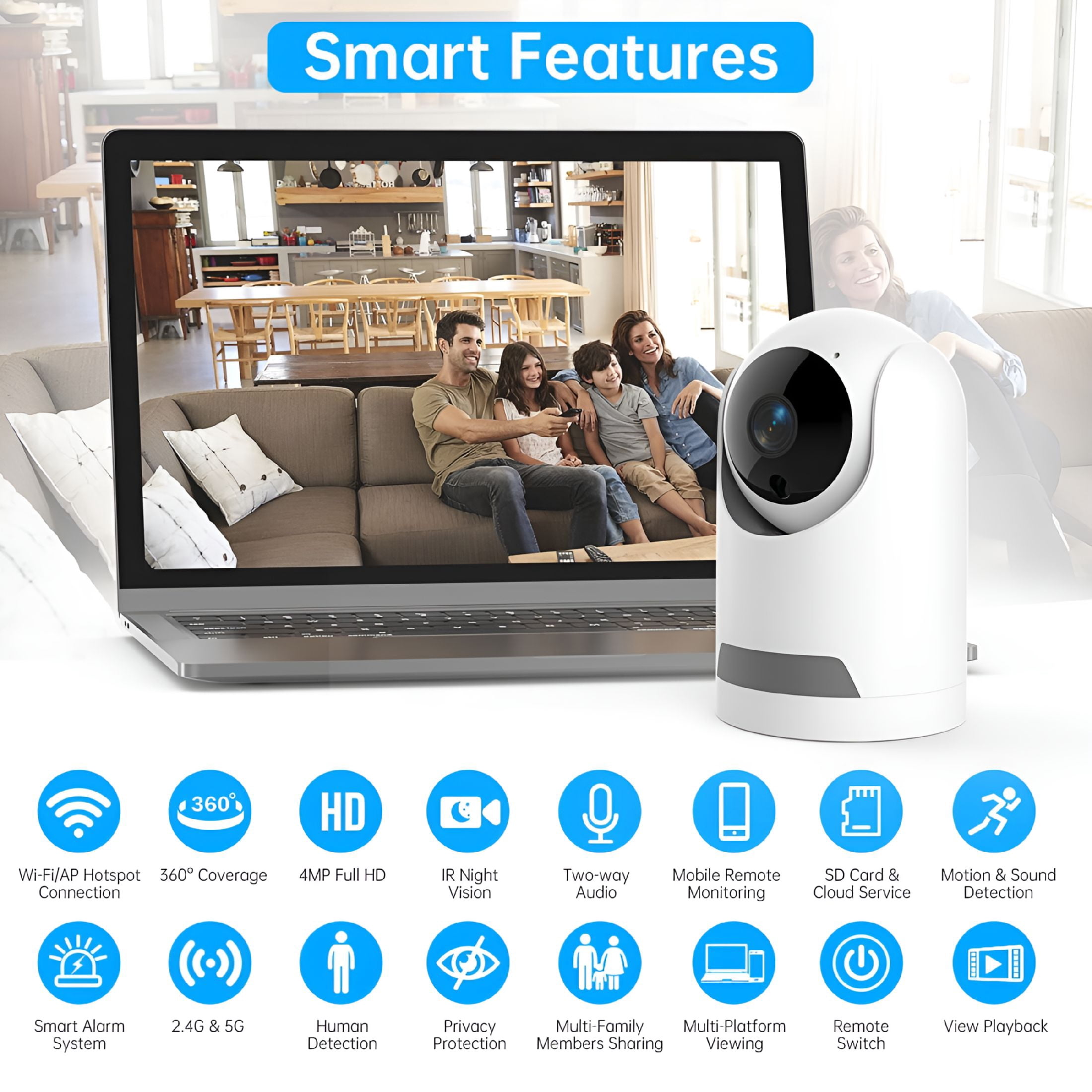 GJX 2026 New Baby Monitor,360° Wireless 5G Nanny Cam with Safety Alerts,4Mp Hd Wifi Camera for Human&Pet Detection,Home Security Camera with Two-Way Audio,Motion Tracking,Ir Night Vision