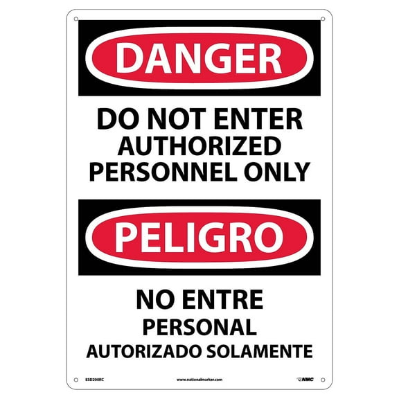 National Marker Do Not Enter Authorized Personnel Only (Bilingual) 20X14 Rigid Plastic Danger Sign