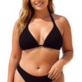 thumbnail image 2 of Swimsuits for Women Plus Size Solid Print Halter Neck Sleeveless Tie Front Fast Drying Bikini Top for Beach Bathing Suits Women Black L, 2 of 5