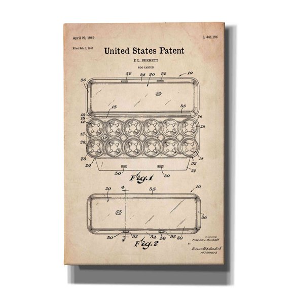 Epic Graffiti "Egg Carton Blueprint Patent Parchment" Giclee Canvas Wall Art, 12"x18"