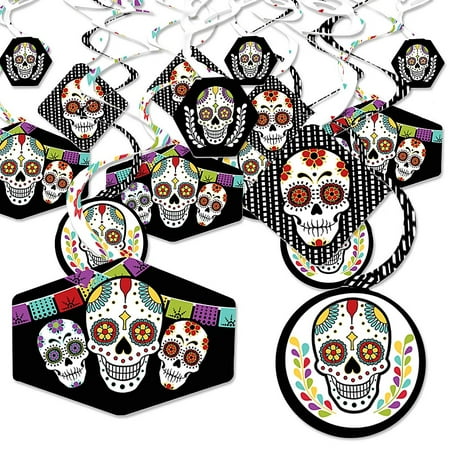 Day Of The Dead - Halloween Sugar Skull Party Hanging Decor - Party Decoration Swirls - Set of 40 