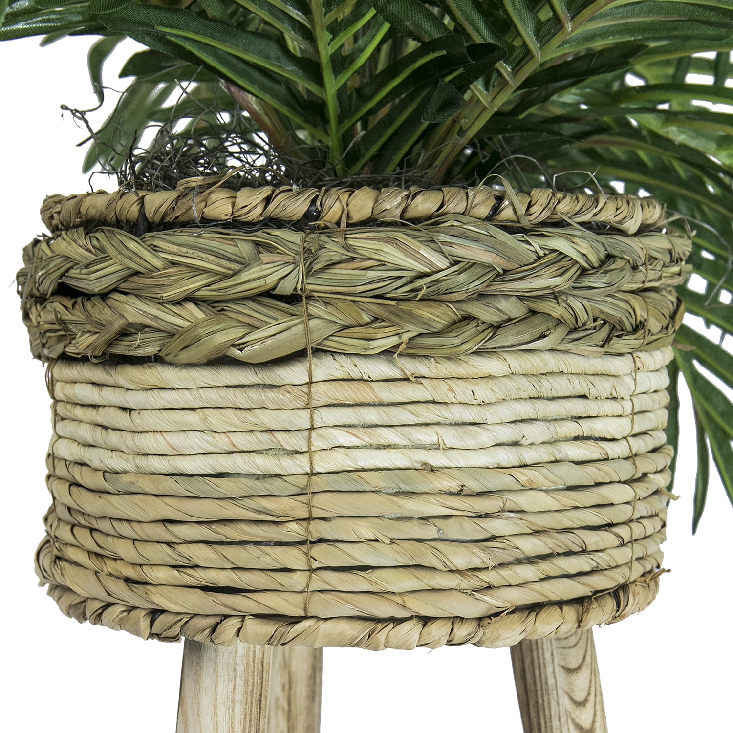 Artificial Plants, 32" Artificial Palm Plant in Multi-Color Tripod Basket Stand by LCG Florals, Faux Designer Fake Indoor Plant for Living Room, Office, and Home Decor