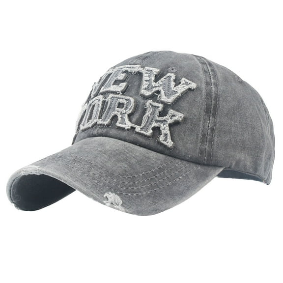 Bibifish Mens Distressed Baseball Cap Ripped New York Letter Embroidered Cap Soft Denim Lightweight Casual Streetwear Outdoor Sun Cap