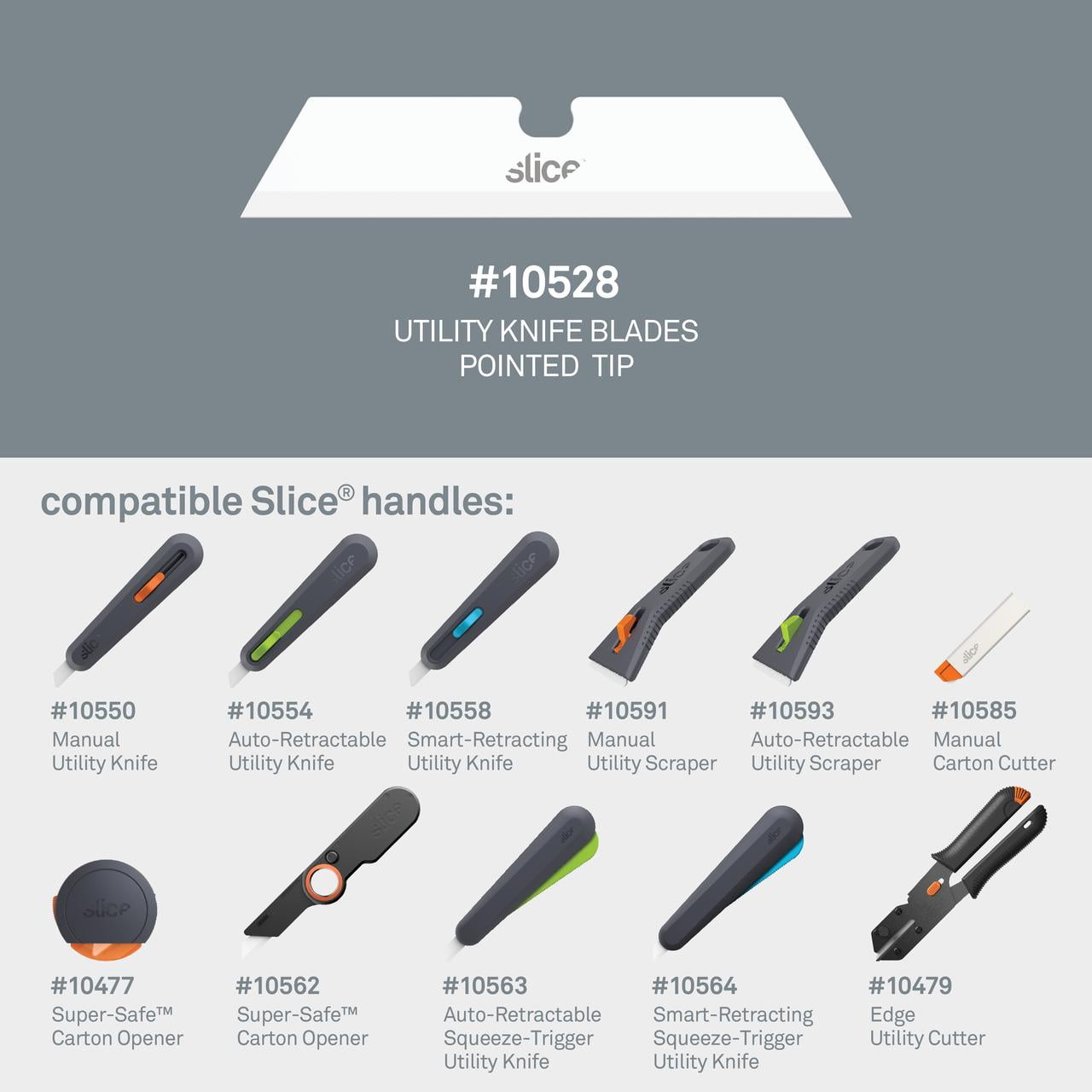 Slice 10528 Replacement Utility Knife Blades - Pointed Tip - Finger-Friendly, Micro Ceramic Safety Blade | Never Rusts - Pack of 3