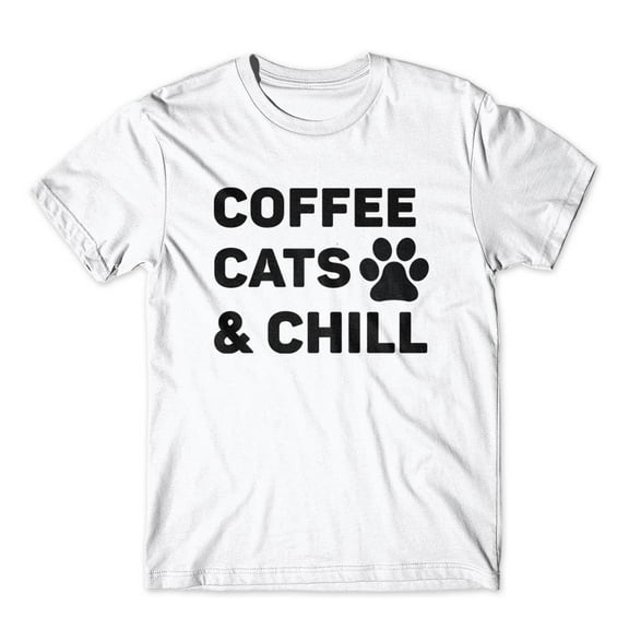 Mighty Circus Coffee Cats & Chill T-Shirt 100% Cotton Premium Tee - White, Extra Large
