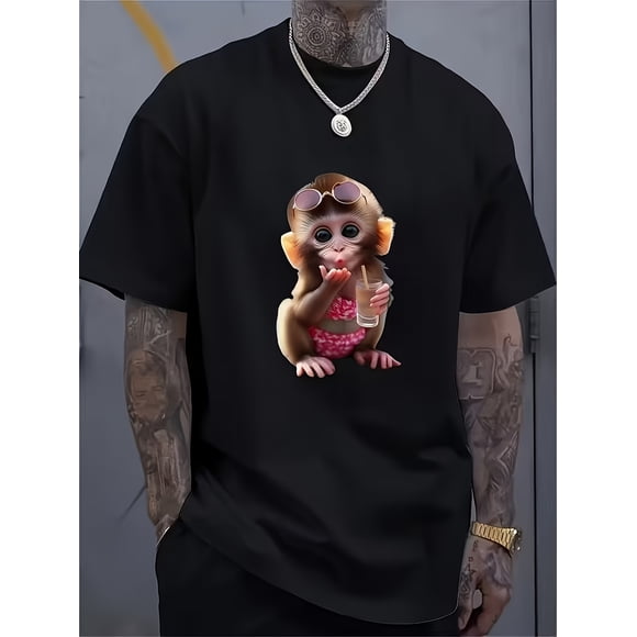 T Shirt Men's Vintage 80s Retro Madonna Iconic Print & Black Monkey Suitable for Daily Wear & Themed Parties