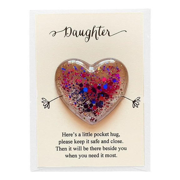 TERGAYEE Pocket Hug Heart Token With Greeting Card,Pocket Hug Cards Keepsake Gifts,Daughter Birthday Gifts from Mom I Miss You Gifts,A Little Pocket Hug Heart Keepsake Token