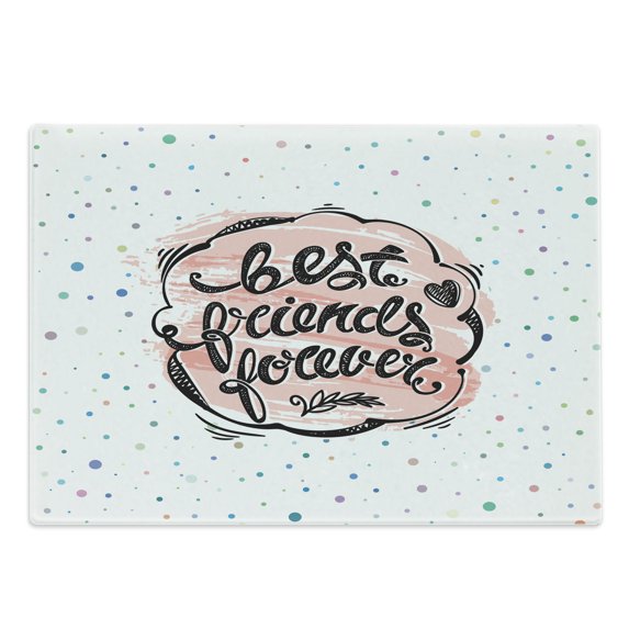 Best Friend Cutting Board, Vintage Design of Wording with Laurel Heart, Decorative Tempered Glass Cutting and Serving Board, in 3 Sizes, by Ambesonne