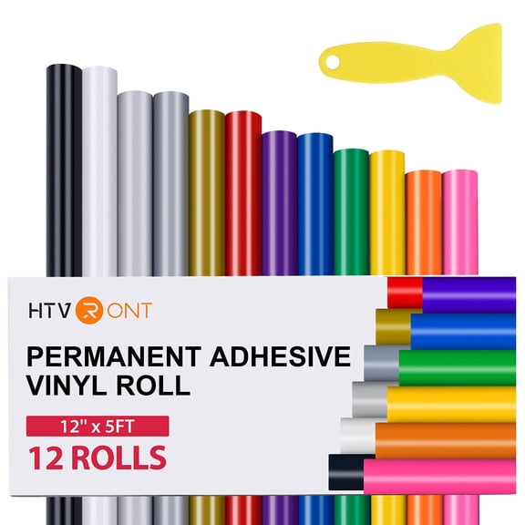 HTVRONT 12 Pack 12" x 5FT Permanent Adhesive Vinyl Rolls Bundles for HTVRONT,Vinyl Sign Making for Craft Decor