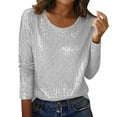 thumbnail image 2 of Xdegoge V Neck Sequin Tops for Women Long Sleeve Sparkly Blouse Dressy Casual Loose Night Going Out Top New Years Eve Shirt Cocktail Holiday Party Shirts, 2 of 8