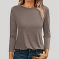 thumbnail image 2 of MIXUE Womens Summer Tops Solid Color Round Neck Long Sleeve Slim Fit Casual Shirts For Women T-shirts Sportwear,Brown,M, 2 of 5